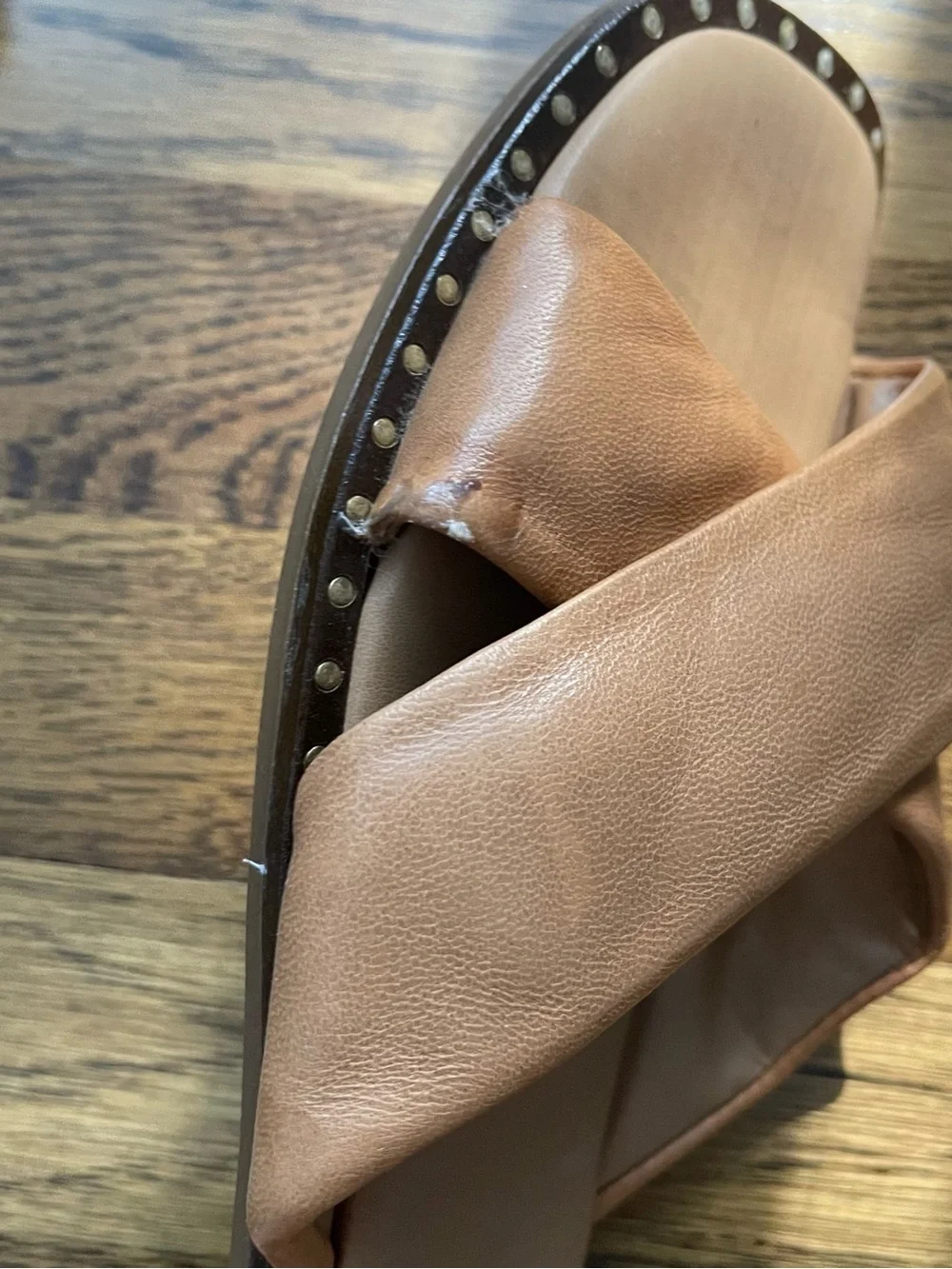 Made in Italy Mila Paoli Tan Leather Crisscross Slide Sandals